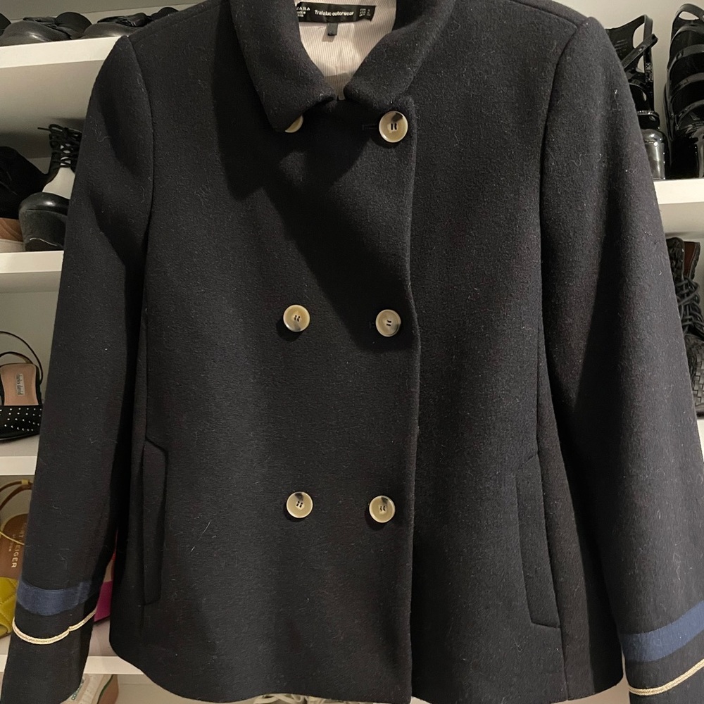 Zara embroidered pea coat size small black - Picture 1 of 5